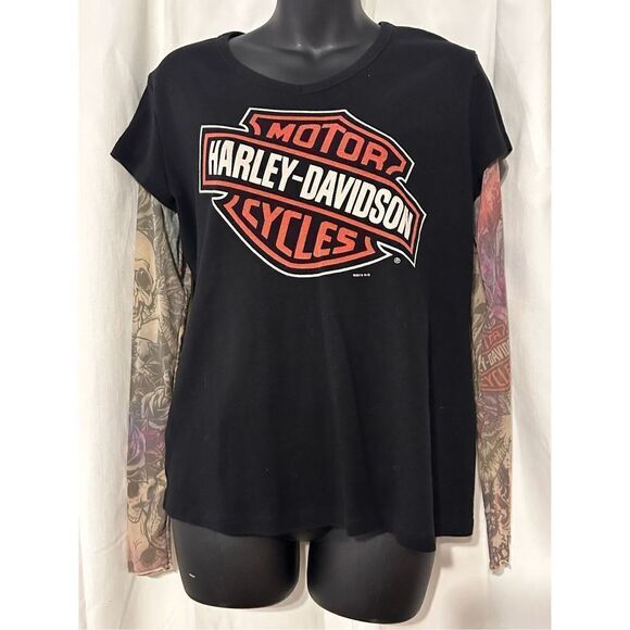 Nice woman Y2K Inspired Harley Davidson Black Multicolor Long Sleeve Cybercore T - Picture 1 of 8
